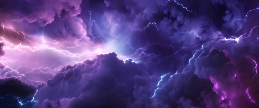 Electric storm abstract with vibrant lightning strikes in purple and blue