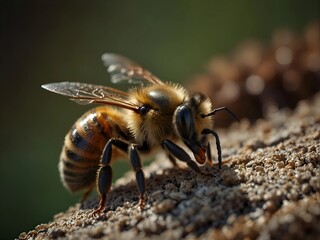 Bee close-up, clear, natural light. Clarity: 8k