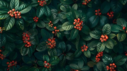 The_photo_shows_a_closeup_of_a_green_plant_with_red_berries