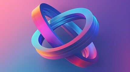 Isometric 3D render of a dynamic logo design featuring curved lines and sharp angles, highlighted on a vibrant, gradient backdrop