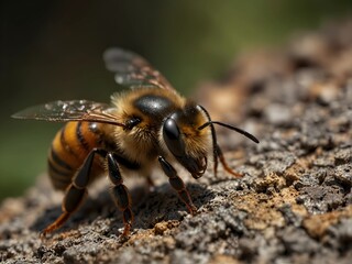 Bee close-up, clear, natural light. Clarity: 8k