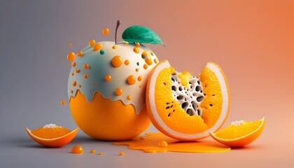 Sliced Citrus Fruit on Vibrant Solid Color Background