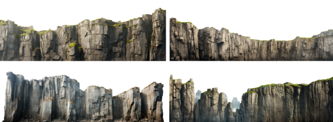 Set of majestic cliffs with rugged edges, cut out