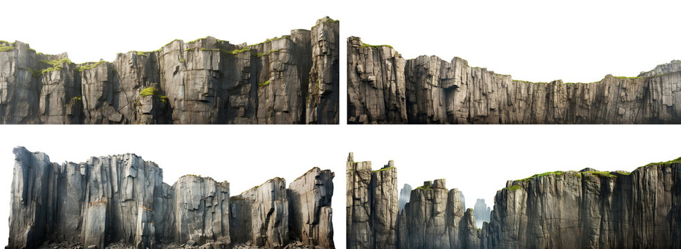 Set of majestic cliffs with rugged edges, cut out