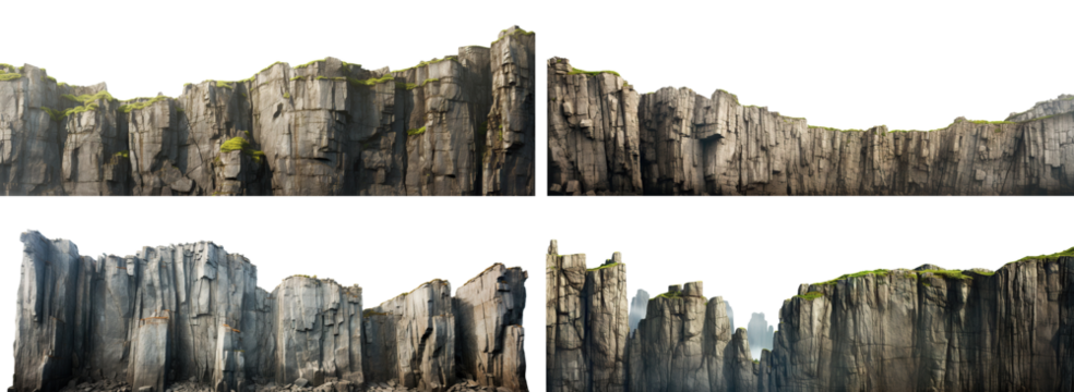 Set of majestic cliffs with rugged edges, cut out