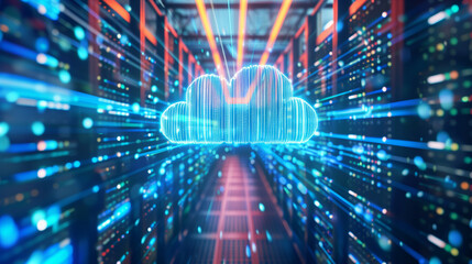 Cloud server and computing, data storage and processing. Internet and technology concept 