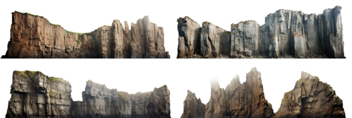 Set of majestic cliffs with rugged edges, cut out