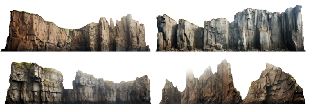 Set of majestic cliffs with rugged edges, cut out
