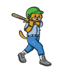 Baseball player cat cartoon illustration design ready to hit the ball-01.eps