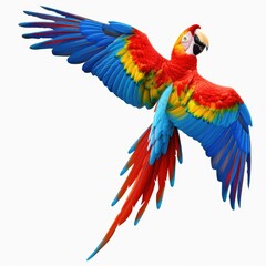 Obraz premium A colorful parrot is flying in the air. Generative AI.