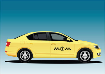 Fototapeta na wymiar Yellow Taxi car. 3d color vector illustration