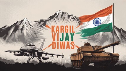 Kargil Vijay Diwas, Kargil victory day, indian army silhouette, holding flag