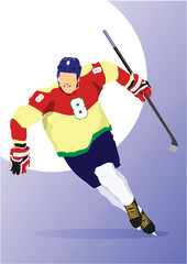 Hockey players. 3d vector color illustration. Hand drawn illustration