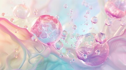 A delicate, almost ethereal image of floating, pastel-colored particles coalescing and dissolving around a series of perfectly sculpted spheres, rendered with a level of sensitivity and clarity.