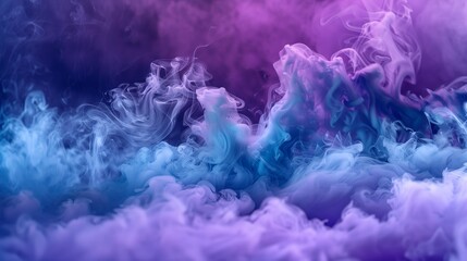 A dynamic and bold shot of a wave of smoke in deep, saturated shades of purple and blue, creating an unforgettable sense of motion and flow.
