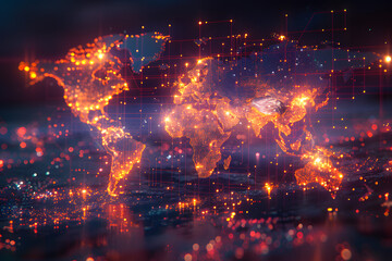 Fototapeta premium A simulation of the world map in an era of modern technology.