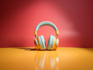 Headphone With Clean Pastel Light, Copy Space For Commercial Photography