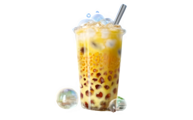 bubble tea on transparent background, PNG image, in the style of an outdoors product hero shot in motion, dynamic magazine ad image, photorealism, best selling, viral, trending, stock photos	
