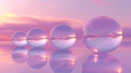 A stoically calm and balanced piece, featuring a carefully arranged sequence of smooth and perfectly finished spheres, rendered in high definition with an emphasis on pastel coloring.