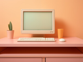 Computer With Clean Pastel Light, Copy Space For Commercial Photography