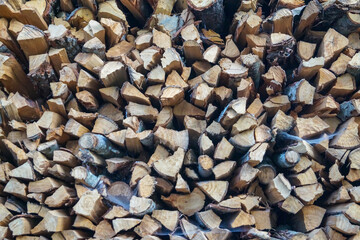Stack of firewood or timber for fuel and winter use