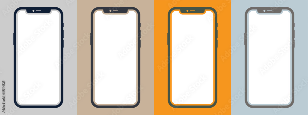 Wall mural realistic models layout of smartphone in different positions. smartphone mockup collection. mobile p