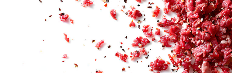 Pomegranate grains and spray of juice antioxidants vitamins sweet nutrition on white background
