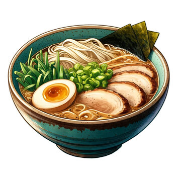 delicious ramen bowl with egg and meat clip art preview