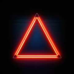 Neon triangle lights in pink and blue on a dark background. Geographic shape glowing in the dark place or black background with various neon colors. Futuristic and modern design concept. AIG35.