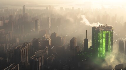 SmogChoked Cityscape Reveals a Futuristic PM Filtering Plant Promising Cleaner Air Generative ai