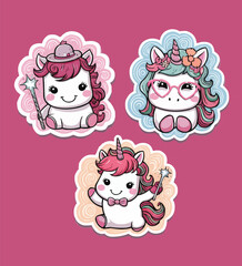 Obraz premium Magical Unicorn Sticker Printable Stickers Vector illustration set