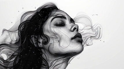 Fototapeta premium black and white illustration of the female form, mental health