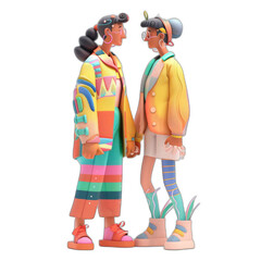 Vibrant LGBTQ+ Representation in 3D Illustration: Diverse Couple Embracing Love and Individuality