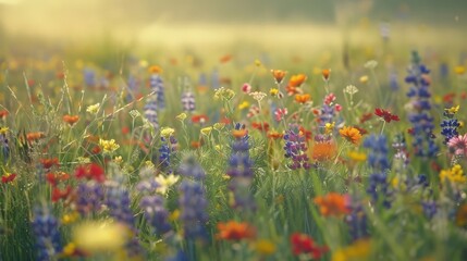 Vibrant Wildflower Meadow at Sunset