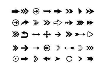 Simple arrows. Arrow icon. Vector set of swipe arrows black icons. Vector illustration.  Set of vector arrows. Set different arrows or web design. 