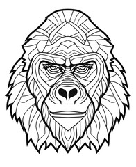 Obraz premium Mandala, black and white illustration for coloring animals, monkey. Monkey Face Mandala Coloring Page