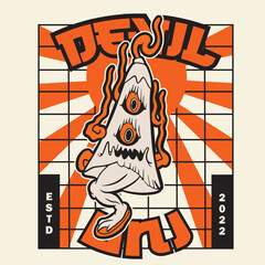 Japanese umbrella ghosts, devil, youkai illustration