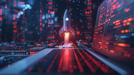 space rocket outgoing of laptop screen, showcase boost performance, innovative isolated background,
Space rocket launching from a laptop screen,
