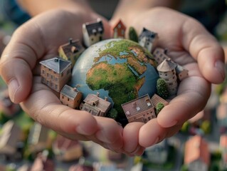 Global focus on poverty alleviation, close up, support, realistic, overlay, community center backdrop