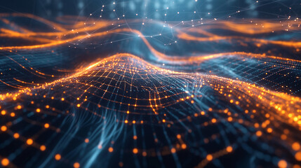 Obraz premium A supercomputer visualizing string interactions on a large screen, with strings glowing and morphing. Dynamic and dramatic composition, with cope space