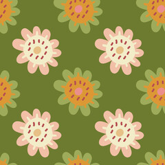 Elegant and colorful abstract flower design in a seamless pattern, ideal for fabric prints and nature-themed backdrops, capturing the essence of summer meadows.