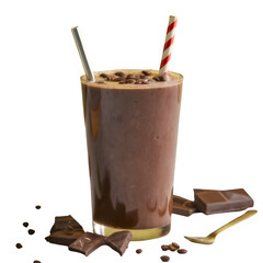 dark chocolate mocha smoothie in glass on transparent background, PNG image, food stock images, chocolate milkshake, chocolate smoothies, stock photos