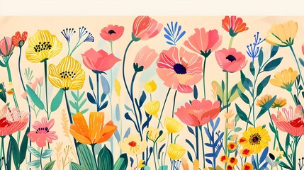 Enchanting Meadow A Whimsical of Intricate Wildflowers and Abstract Designs Generative ai