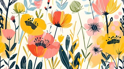 Vibrant Doodle of Blooming Wildflowers A of Playful Expression and Floras Natural Beauty Generative ai