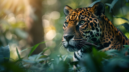 Obraz premium Head shot of a leopard in the jungle. Lateral view