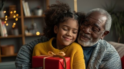 Grandfather and Granddaughter Sharing Gift
