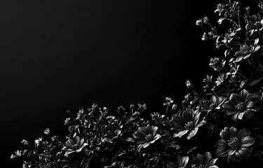 delicate beauty of Monochrome flowers. Petals and stems contrast against dark background. Creates serene, artistic atmosphere perfect for various decorative and design purposes