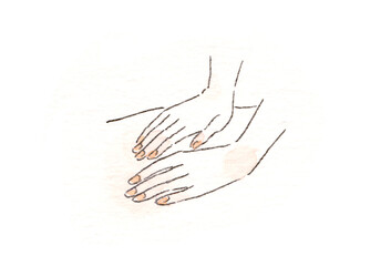 アナログ透明水彩イラスト　マッサージ師の手のイラストレーション