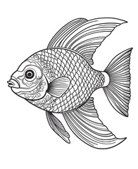 Fototapeta premium Betta fish coloring page design clear background, mandalas design, and print design, sea life coloring page illustration,Fish with Detailed Pattern isolated on white background, mandalas design, line 