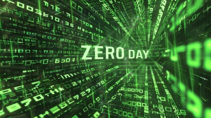 Digitized Complexity: Abstract Binary Grid Background with Bold "ZERO DAY" Text Projection